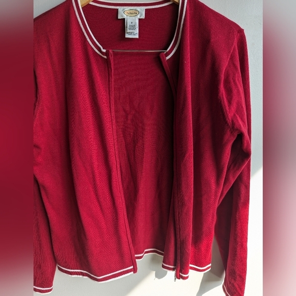 Talbots 100% cotton zipper red white cardigan long sleeve Y2K academia size S - Picture 4 of 8